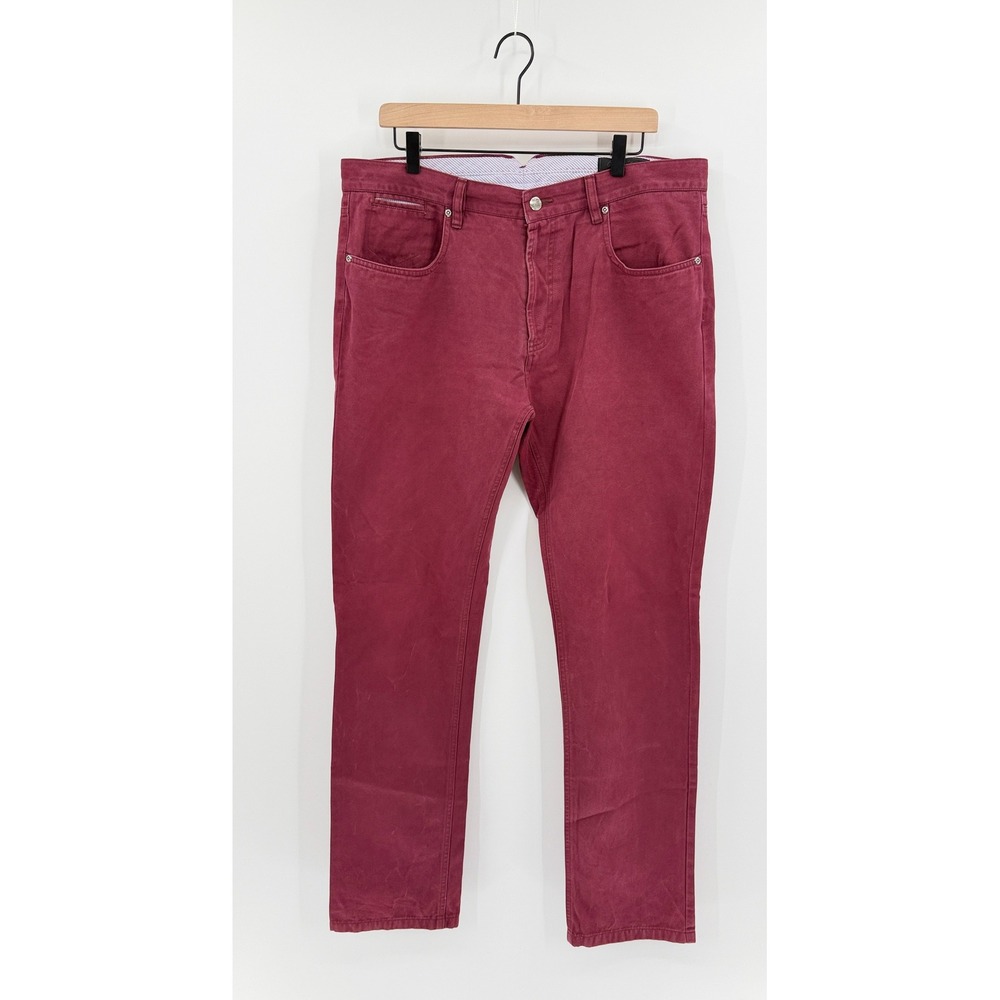 Saks Fifth Avenue Mens 36x33 Pima Cotton Pants Straight Leg Burgundy Luxury